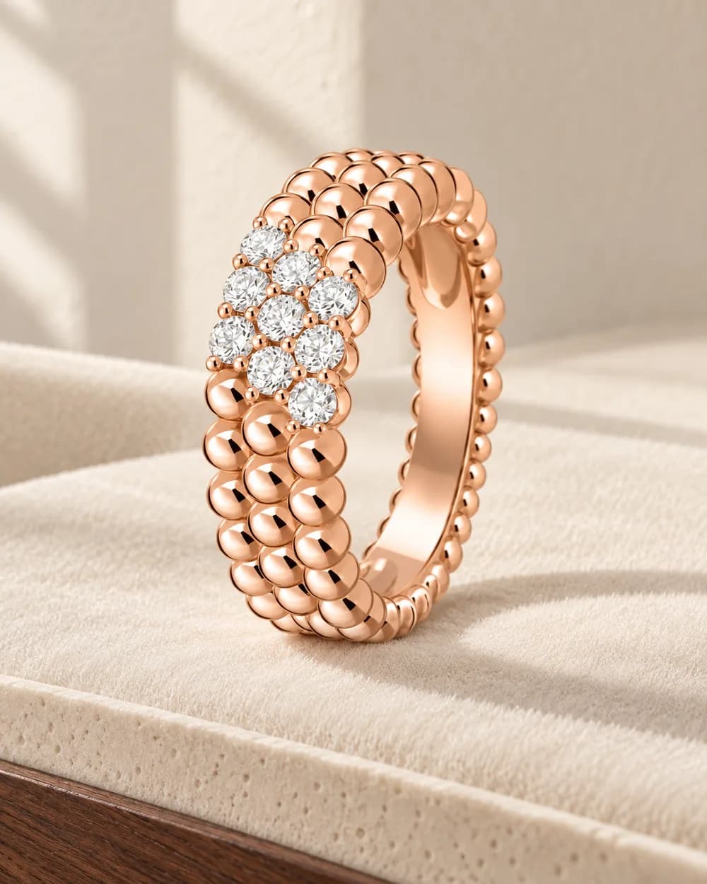 Van Cleef & Arpels Perlée three-row ring — Rose tone