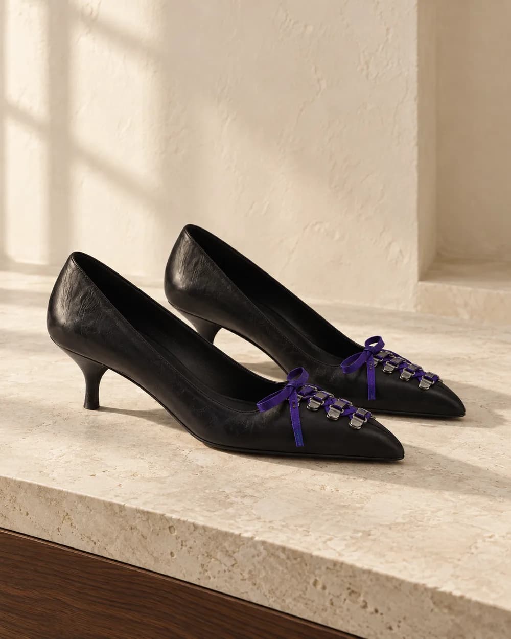 Prada Antiqued lace-up pumps — Black