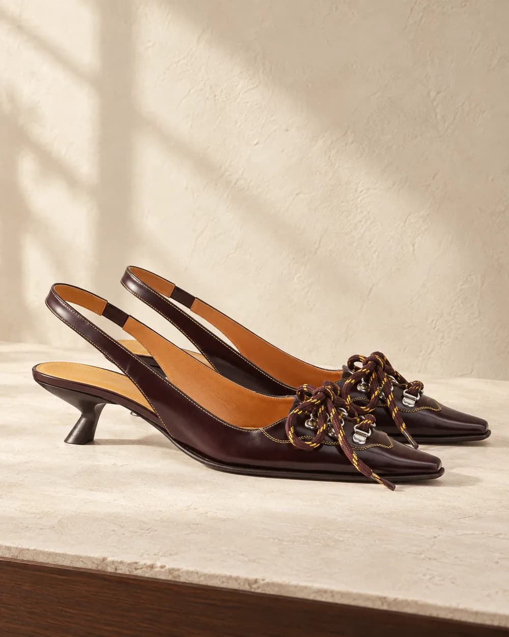Marni Lace-up slingback pumps — Burgundy
