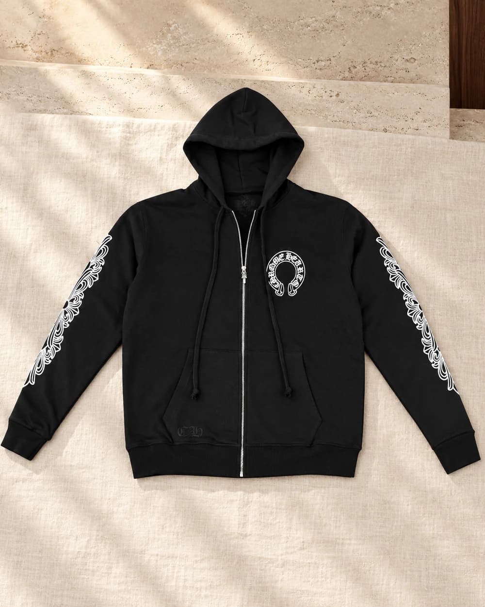 Chrome Hearts Horseshoe Floral zip hoodie — Black / white