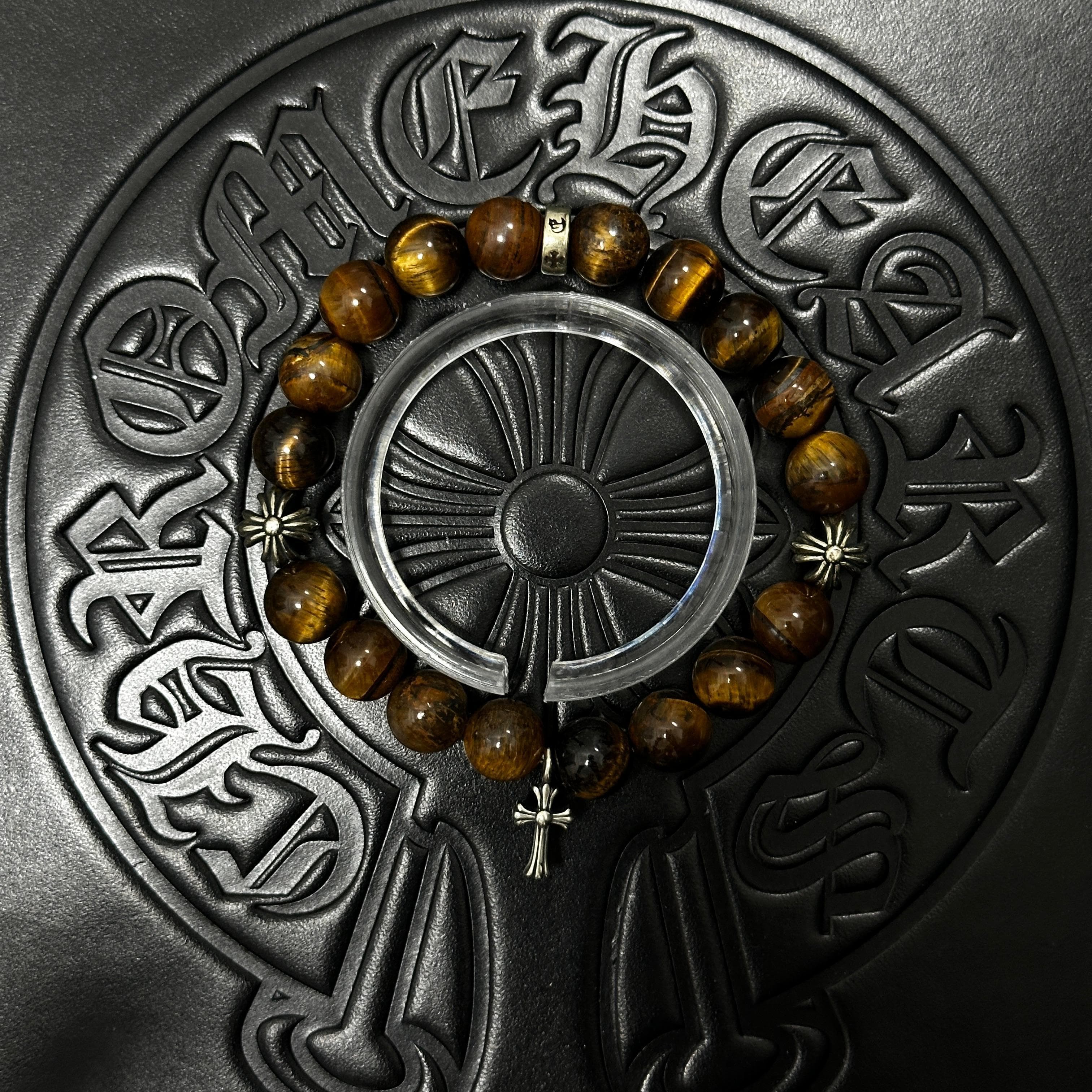 Brown Beaded Cross Bracelet — Chrome Hearts jewelry