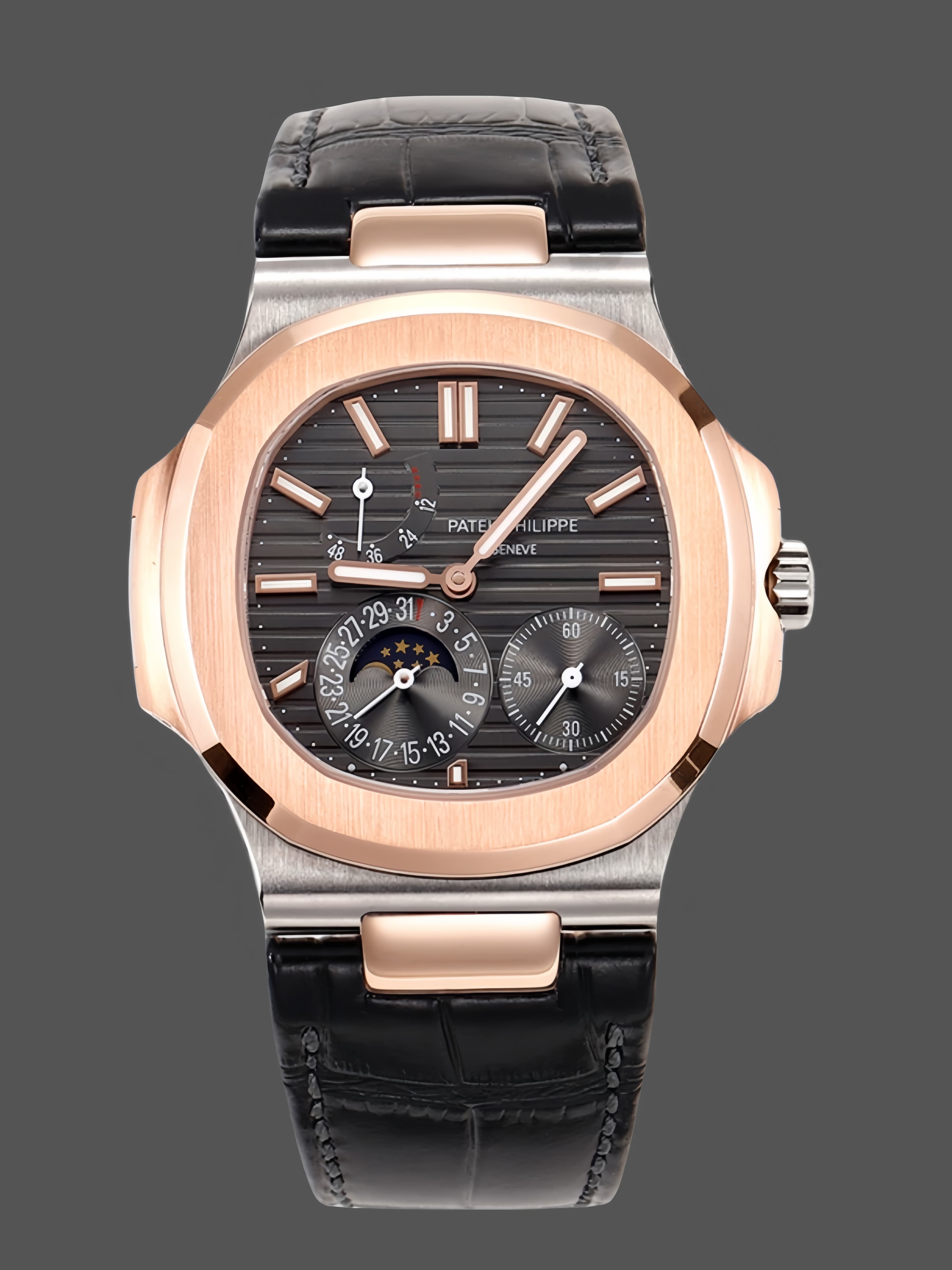 Patek Philippe Nautilus Moon Phases Rose & White Gold Slate Grey Dial 5712GR 001 — view 1